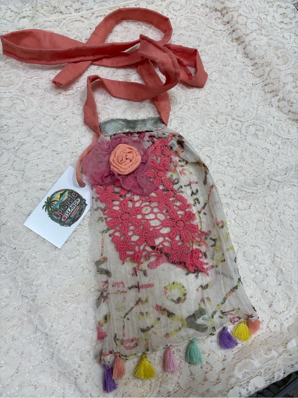 Boho Pink Floral Crochet Jabot Neck Adornment